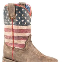 'Roper' Kids' 8" Lil America Boot - Brown / Flag