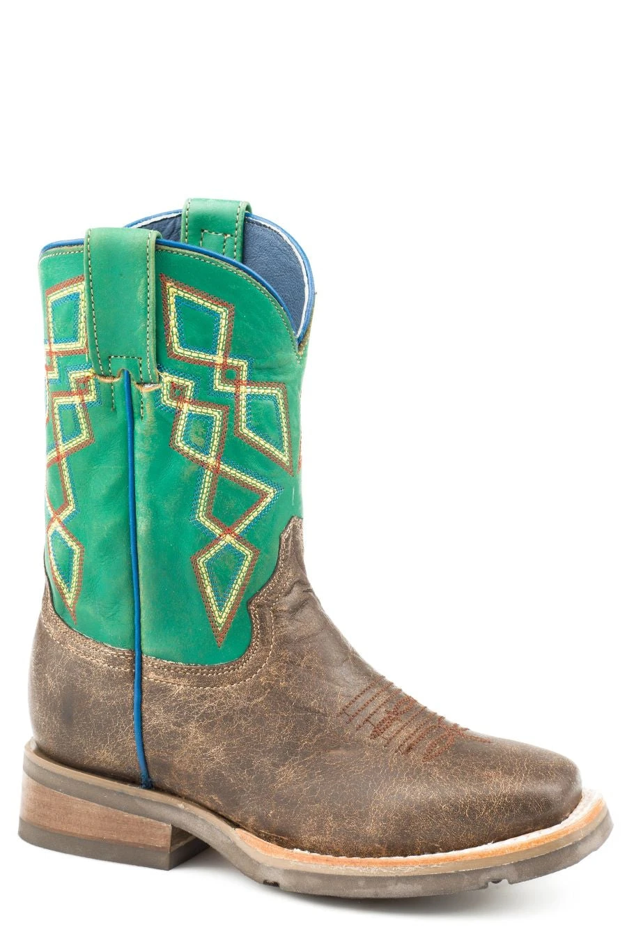 'Roper' Kids' Pattern Western Square Toe - Brown / Green 3 'Roper' Kids' Pattern Western Square Toe - Brown / Green