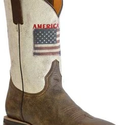 'Roper' Men's 11" America Strong Western Square Toe - Vintage Brown / Vintage White
