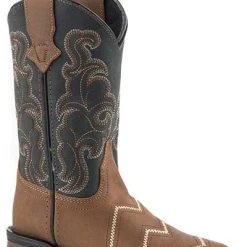 'Roper' Kids' Monterey Angles Western Square Toe - Brown / Black