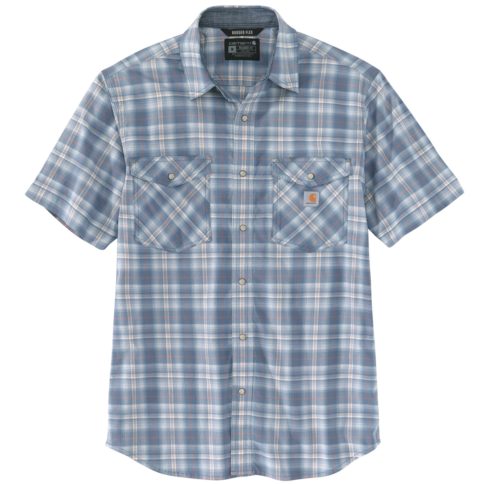 'Carhartt' Men's Rugged Flex Relaxed Fit Lightweight Snap Front Short Sleeve Plaid - Steel Blue 3 'Carhartt' Men's Rugged Flex Relaxed Fit Lightweight Snap Front Short Sleeve Plaid - Steel Blue