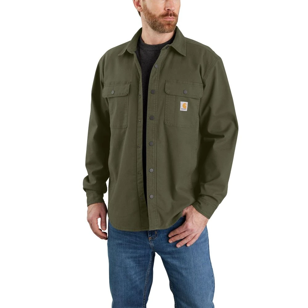 'Carhartt' Men's Rugged Flex® Canvas Fleece Lined Shirt Jac - Basil Green 3 'Carhartt' Men's Rugged Flex® Canvas Fleece Lined Shirt Jac - Basil Green