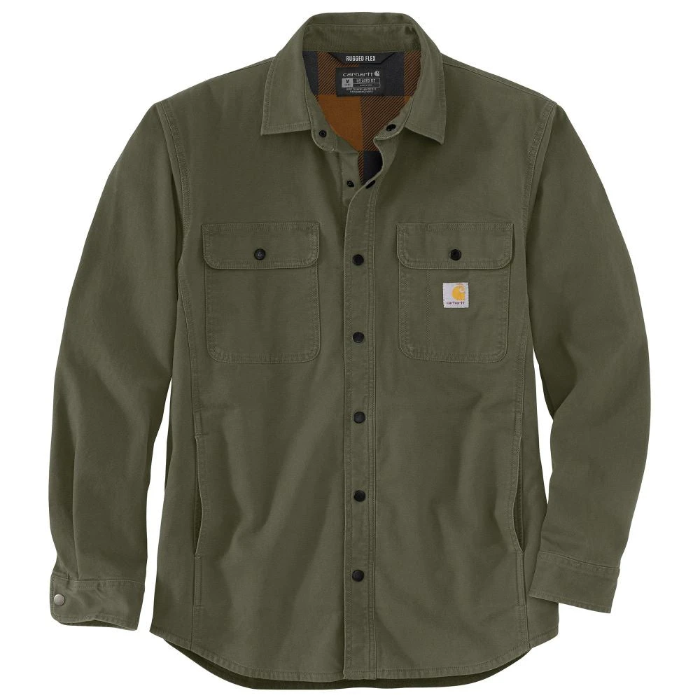 'Carhartt' Men's Rugged Flex® Canvas Fleece Lined Shirt Jac - Basil Green 4 'Carhartt' Men's Rugged Flex® Canvas Fleece Lined Shirt Jac - Basil Green - Image 2