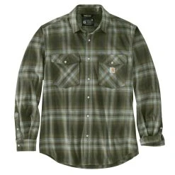 'Carhartt' Men's Rugged Flex Midweight Flannel Snap Front - Basil Green