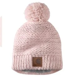 'Carhartt' Women's Rib Knit Sherpa-Lined Pom Pom Beanie - Pink Salt