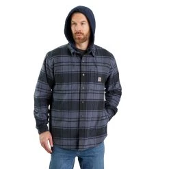 'Carhartt' Men's Rugged Flex® Flannel Fleece Lined Hooded Shirt Jac - Bluestone
