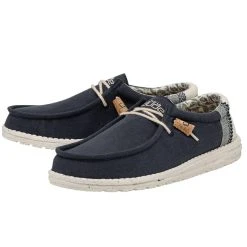 'Hey Dude' Men's Wally Break Stitch - Navy -cowboy shop 110792568 WALLY LINEN NATURAL NAVY LEFT 2 1 1024x1024@2x