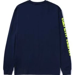 'Caterpillar' Men's Trademark Banner Tee - Detriot Blue / HiVis Yellow -cowboy shop 1510034 12895 Trademark Banner LS Tee Detroit Blue Hi Vis Yellow LF 02 PDP 1024x1024@2x