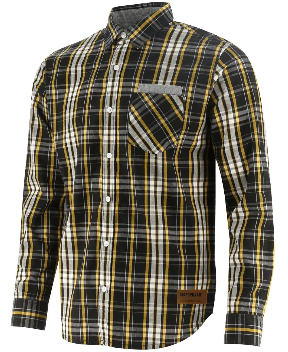'Caterpillar' Men's Plaid Button Down Work Shirt - Black / Yellow Plaid 3 'Caterpillar' Men's Plaid Button Down Work Shirt - Black / Yellow Plaid
