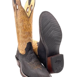 'Hondo Boots' Men's 14" Nubuck Bullhide Western Round Toe - Chocolate Brown / Tan -cowboy shop 20916 1024x1024@2x