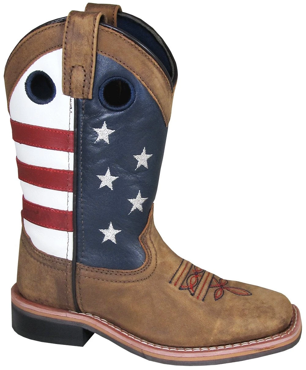 Smoky Mountain Boots 'Smoky Mountain' Children's Stars & Stripes Square Toe - Vintage Brown 3 Smoky Mountain Boots 'Smoky Mountain' Children's Stars & Stripes Square Toe - Vintage Brown