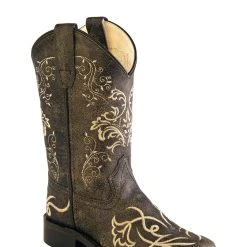 'Old West' Child's Western Corona Embroidered Square Toe - Charcoal