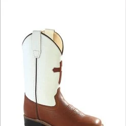 'Old West' Child's Corona Cross Square Toe - Pecan / White