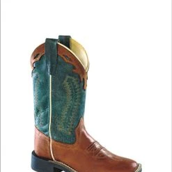 'Old West' Child's 9" Western Square Toe - Cognac / Teal