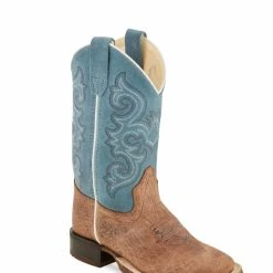 'Old West' Children's Western Square Toe - Brown / Sky Blue