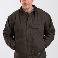 'Berne' Men's Washed Chore Coat - Olive Duck