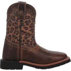 Dan Post Boot Co 'Dan Post' Youth 9" Makucha Leopard Western Square Toe - Tan / Multi (Sizes 3Y-6Y)