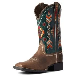 'Ariat' Women's Round Up Square Toe - Tan / Deep Teal -cowboy shop F21 WMS WEST 10038328 3 4 front 1024x1024@2x