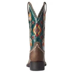 'Ariat' Women's Round Up Square Toe - Tan / Deep Teal -cowboy shop F21 WMS WEST 10038328 heel 1024x1024@2x
