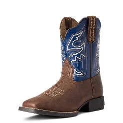 'Ariat' Youth 8" Sorting Pen Western Square Toe - Chocolate / Navy -cowboy shop F21 YTH WEST 10038333 3 4 front 1024x1024@2x
