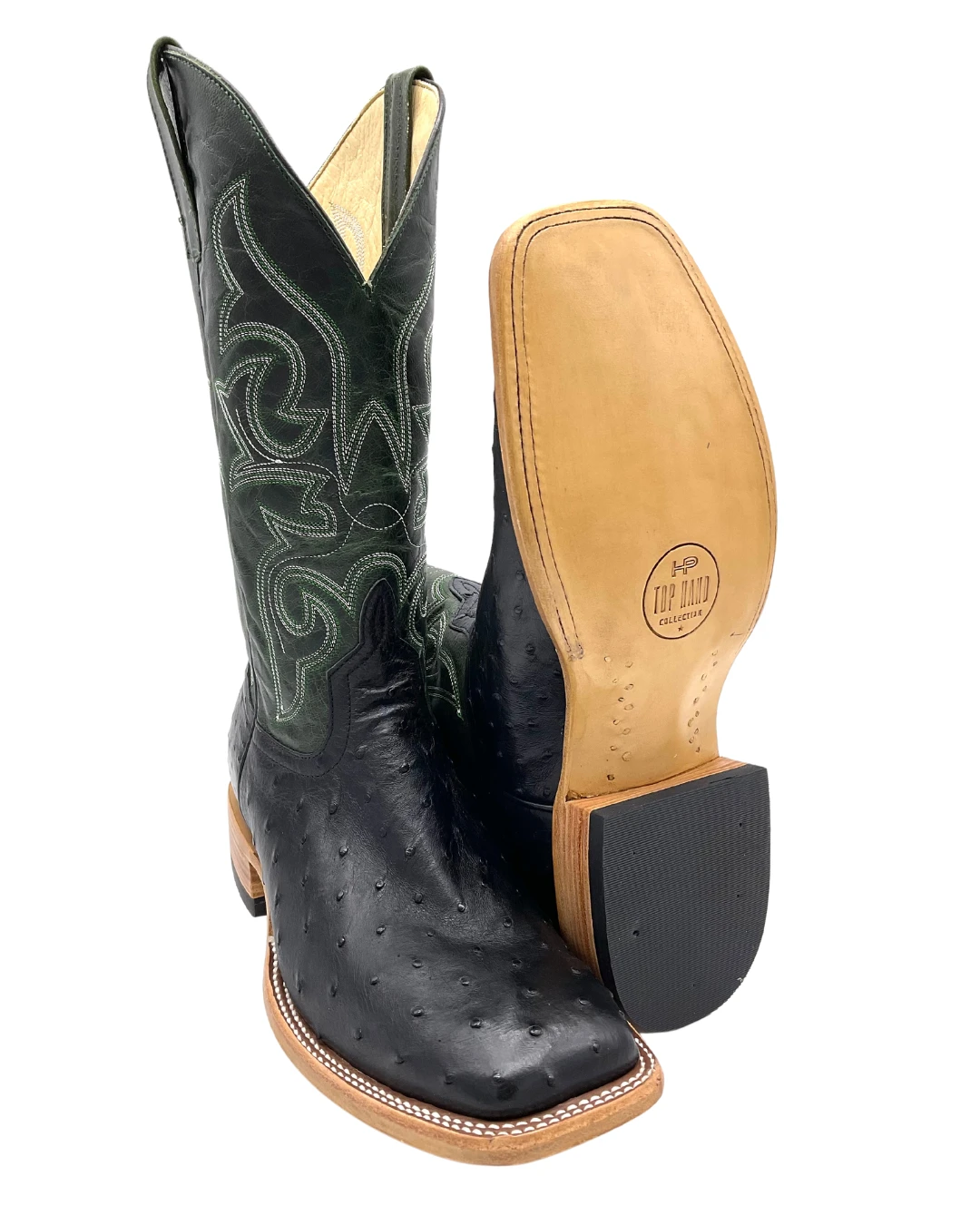 'Anderson Bean' Men's 13" HorsePower Top Hand Full Quill Ostrich - Black / Emerald Explosion 4 'Anderson Bean' Men's 13" HorsePower Top Hand Full Quill Ostrich - Black / Emerald Explosion - Image 2