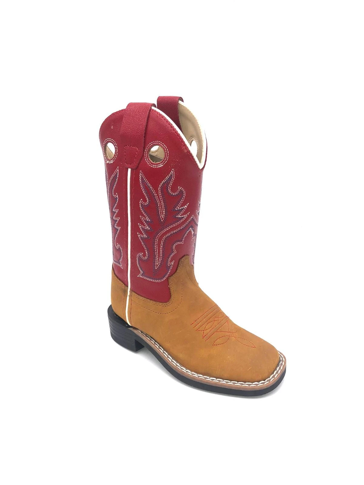 'Old West' Children's Ultra Flex Western Broad Square Toe - Tan / Red 3 'Old West' Children's Ultra Flex Western Broad Square Toe - Tan / Red