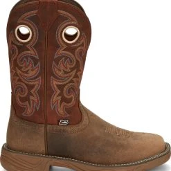Justin Brands 'Justin' Men's 11" Rush Western Square Toe - Peanut Tan / Bronze Orange