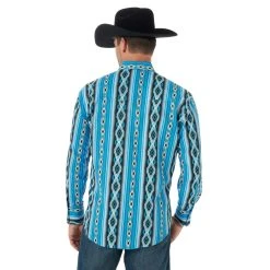 'Wrangler' Men's Checotah Print Western Snap Front - Blue / Black -cowboy shop MC1285M BB01 SWFF PRD 1024x1024@2x