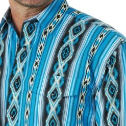 'Wrangler' Men's Checotah Print Western Snap Front - Blue / Black -cowboy shop MC1285M BD01 RWBD PRD 1024x1024@2x