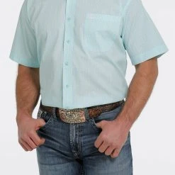 'Cinch' Men's Geometric Print Short Sleeve Button Down - Light Blue -cowboy shop MTW1111397 2 1024x1024@2x