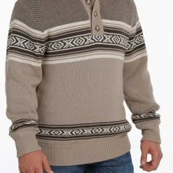 'Cinch' Men's 1/4 Button Lined Pullover Sweater - Stone