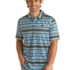 'Panhandle Slim' Men's Aztec Print Polo - Blue