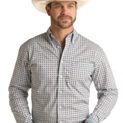 'Panhandle Slim' Men's Western Button Down - Light Navy