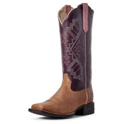 'Ariat' Women's 13" Jackpot Western Square Toe - Tan / Purple -cowboy shop S20 WMS WEST Couto 10031429 3 4 front 1024x1024@2x
