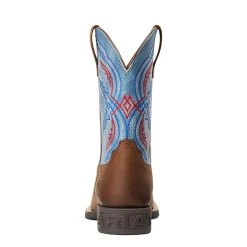 'Ariat' Youth Double Kicker Square Toe - Distressed Brown / Stone Blue -cowboy shop S22 YTH WEST 10040247 heel 1024x1024@2x