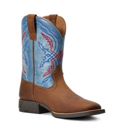 'Ariat' Youth Double Kicker Square Toe - Distressed Brown / Stone Blue -cowboy shop S22 YTH WEST 10040247 medial 1024x1024@2x