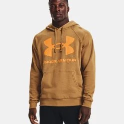 'Under Armour' Men's Rival Fleece Big Logo Hoodie - Antique Ochre / Omega Orange