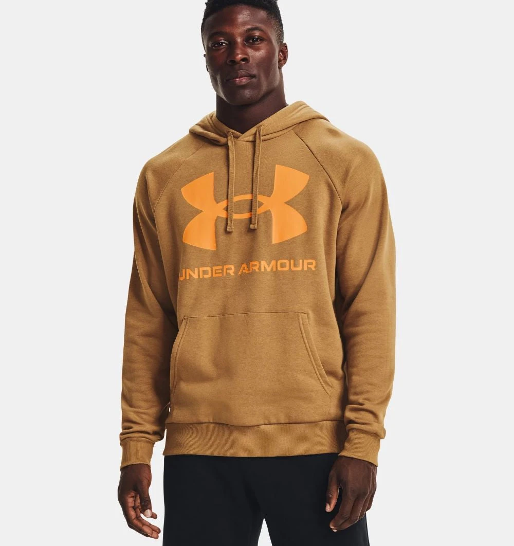 'Under Armour' Men's Rival Fleece Big Logo Hoodie - Antique Ochre / Omega Orange 3 'Under Armour' Men's Rival Fleece Big Logo Hoodie - Antique Ochre / Omega Orange