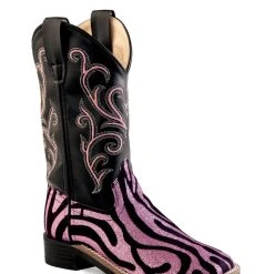 'Old West' Child's 9" Western Square Toe - Black / Pink