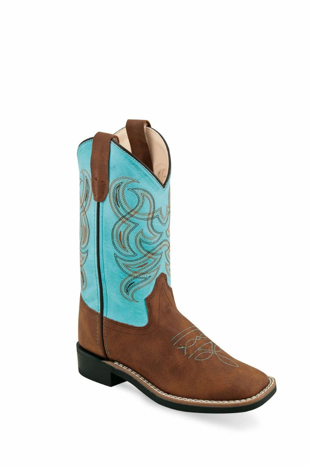 'Old West' Children's Broad Square Toe - Brown / Turquoise 3 'Old West' Children's Broad Square Toe - Brown / Turquoise